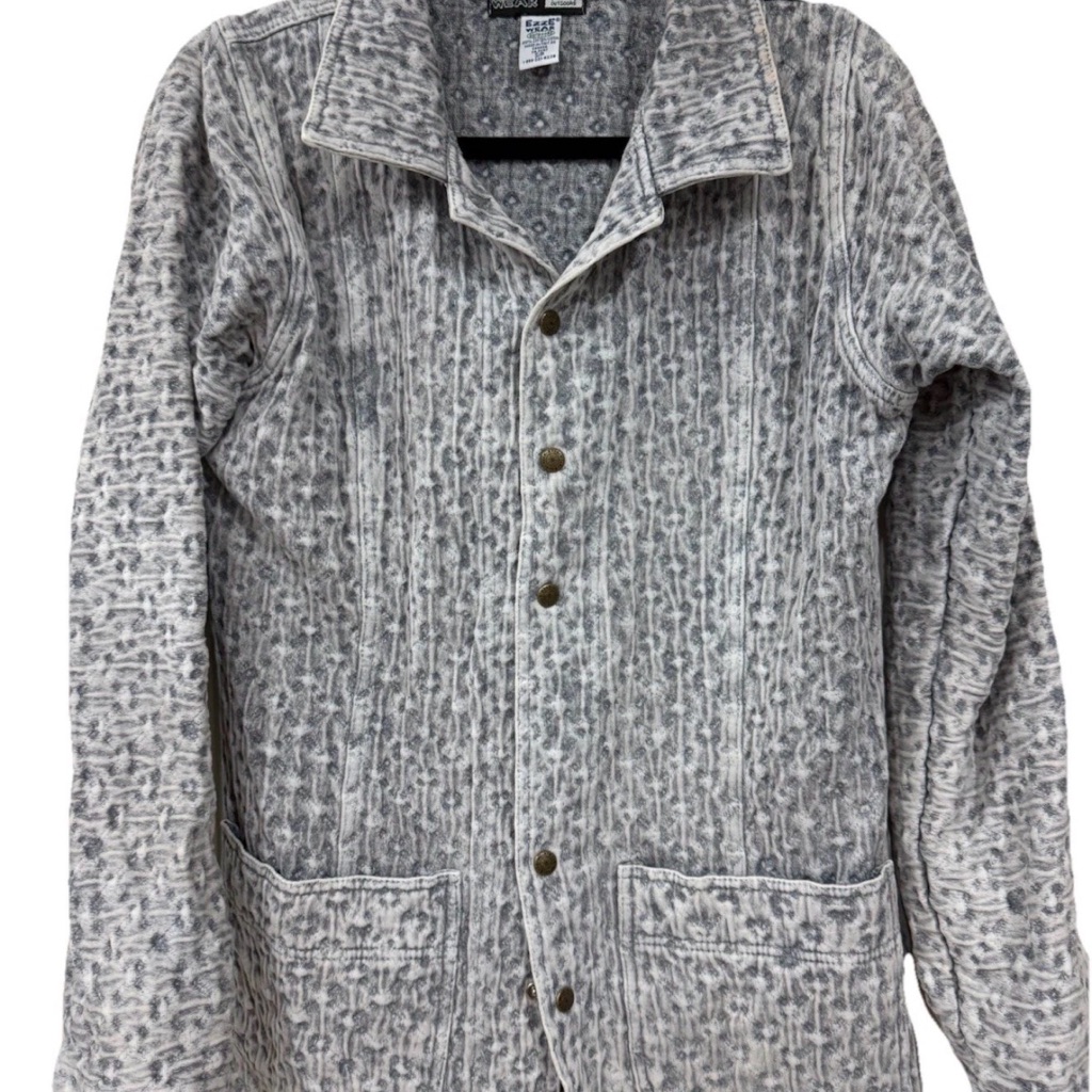 Vtg Ezze Acid Wash Light Gray Textured Button-Up Shirt Jacket 100%Cotton, Canada